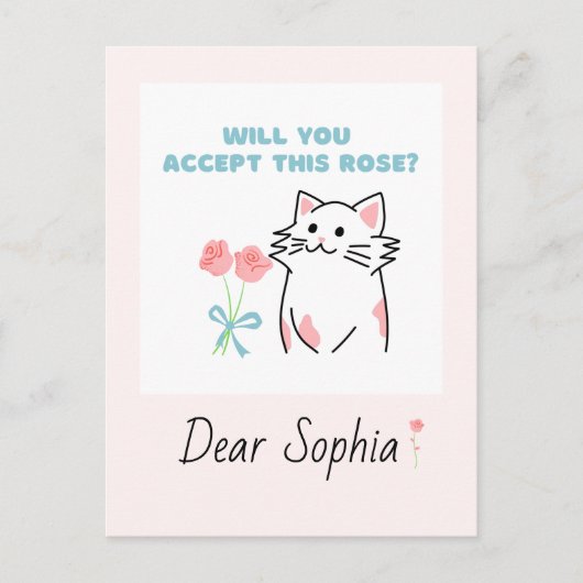 Pink Adorable Cat&Rose Postkarte (Vorderseite)