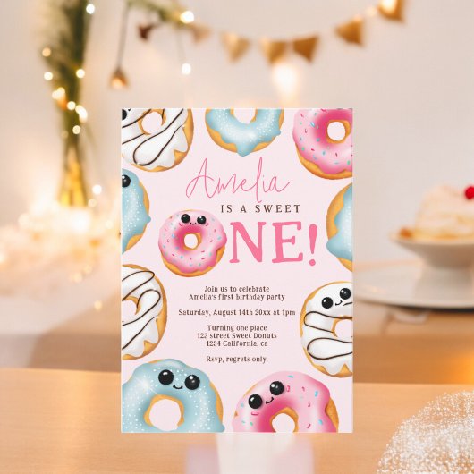 Pink Adorable Sweet Ein niedlicher Donuts 1. Gebur Einladung