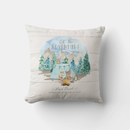 Pink Adventure Beginnen Rustikale Geburtsstaten Ba Kissen (Vorderseite)