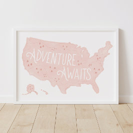 Pink Adventure erwartet US Map Kids Room Decke Poster