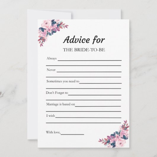 Pink Advice for Bride Brautparty Game Card Einladung (Vorderseite)