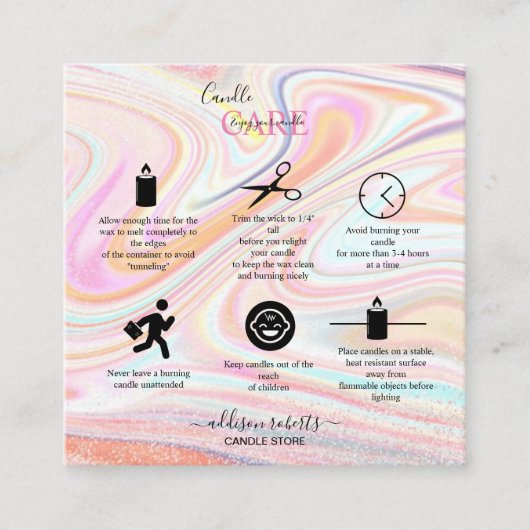 Pink Aesthetic Candle Square Business Card Quadratische Visitenkarte (Vorderseite)