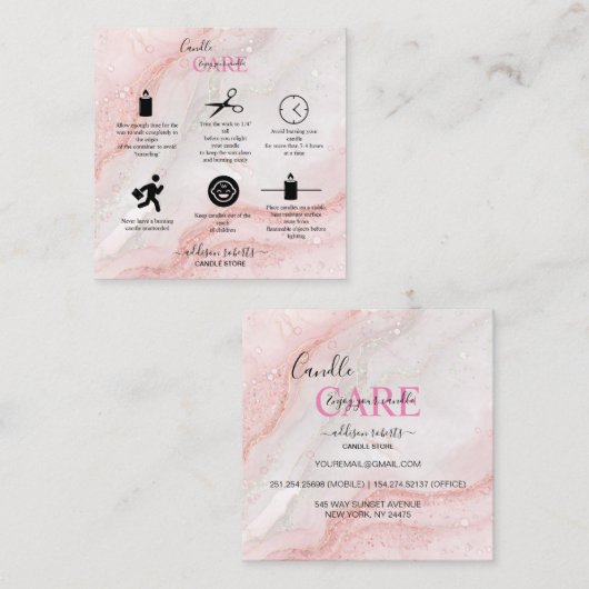 Pink Aesthetic Candle Square Business Card Quadratische Visitenkarte (Vorne/Hinten)