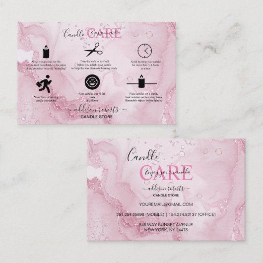 Pink Aesthetic Candle Square Business Card Visitenkarte (Vorne/Hinten)
