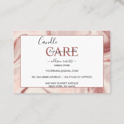 Pink Aesthetic Candle Square Business Card Visitenkarte (Rückseite)