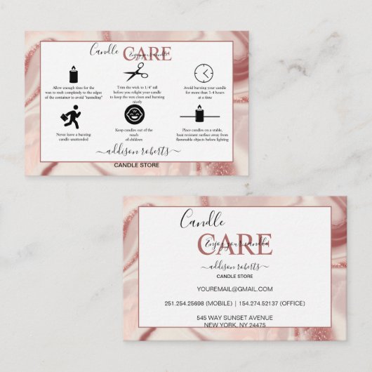 Pink Aesthetic Candle Square Business Card Visitenkarte (Vorne/Hinten)