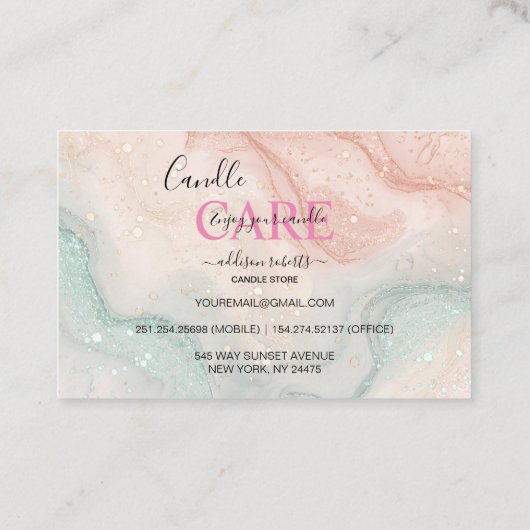 Pink Aesthetic Candle Square Business Card Visitenkarte (Rückseite)