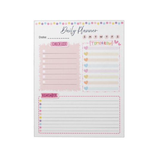 Pink Aesthetic Daily Planner Notepad Notizblock (Rotiert)