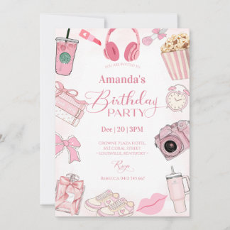 Pink Aesthetic Girl Birthday Party Invitation Einladung
