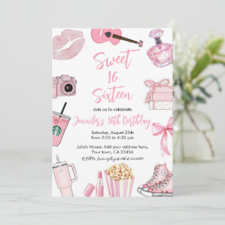 Pink aesthetic Sweet Sixteen 16 Teen Girl Birthday Einladung