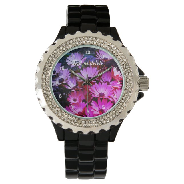 Pink African Daisy Blume Abstrakt Personalisiert Armbanduhr (Vorderseite)