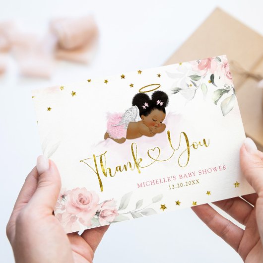 Pink Afro Angel Baby Heaven Sent Baby Dusche Dankeskarte