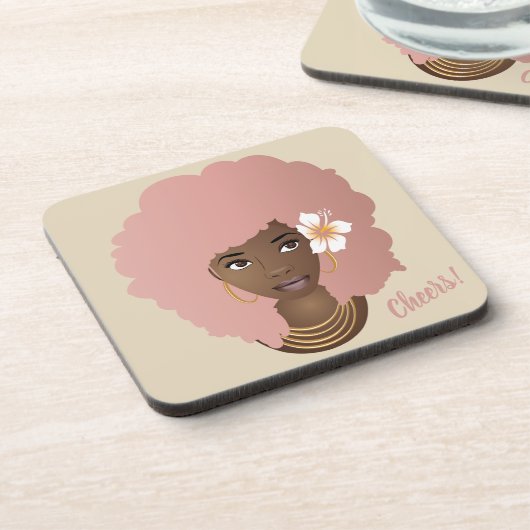 Pink Afro Blume in ihrem Haar, Untersetzer Set von (Linke Seite)