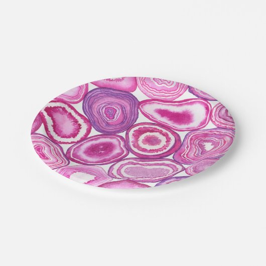Pink agate Aquarell Pappteller (Schrägansicht)
