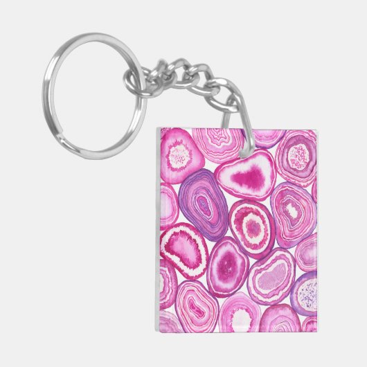 Pink agate Aquarell Schlüsselanhänger (Vorderseite links)