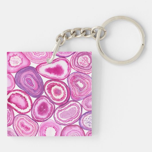 Pink agate Aquarell Schlüsselanhänger (Rückseite)