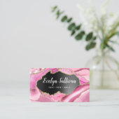 Pink Agate Black Foil Visitenkarte (Stehend Vorderseite)