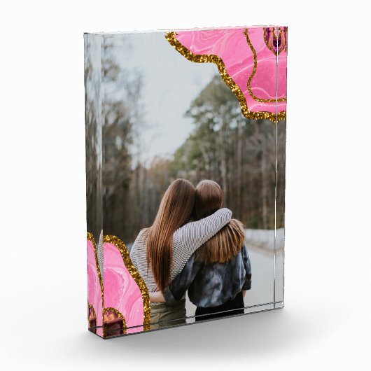 Pink Agate Geode Glitzer BESTE FREUNDIN Familienfr Fotoblock (Links)