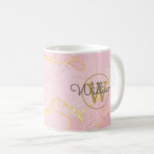 Pink Agate Geode Gold Monogram Script Name Kaffeetasse (VorderseiteRechts)