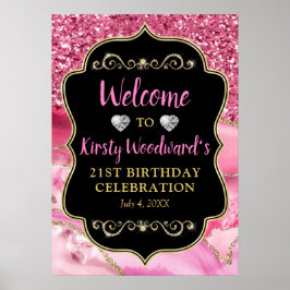 Pink Agate Geode Slices und Gold Glitzer Geburtsta Poster