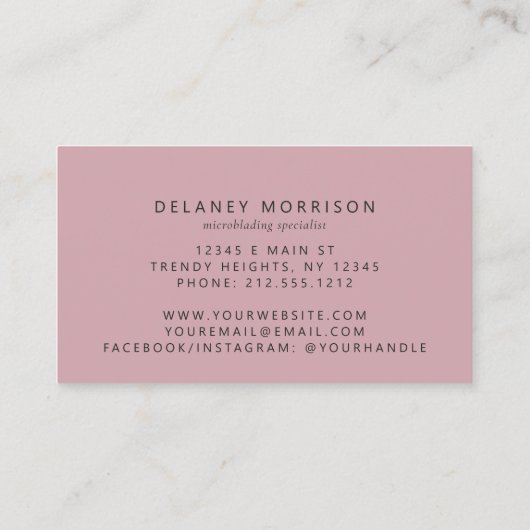 Pink Agate Gold Glitter Luxury Microblading Visitenkarte (Rückseite)