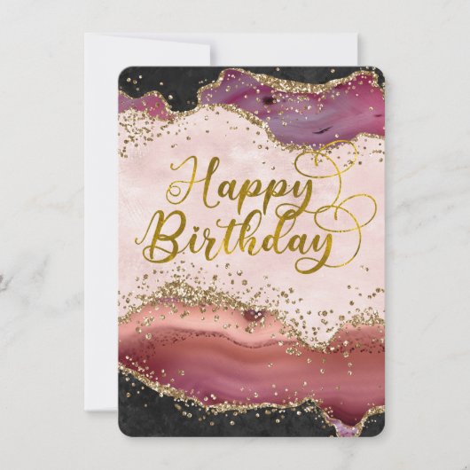Pink Agate & Gold Glitzer Happy Birthday Flat Card (Vorderseite)