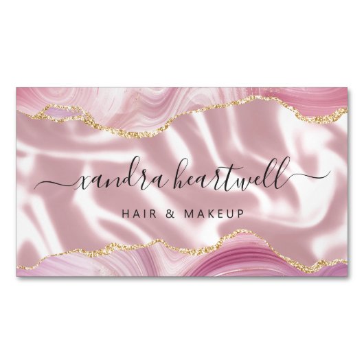 Pink Agate Gold Glitzer Luxus Magnetische Visitenkarte (Vorderseite)