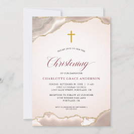 Pink Agate Gold Glitzer Script Baby Girl Taufe Einladung