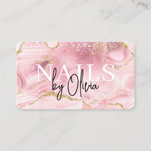 Pink Agate Marble QR Code Nagelspezialist Artist Visitenkarte (Vorderseite)