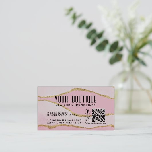 Pink Agate QR Code Prämie Visitenkarte (Stehend Vorderseite)