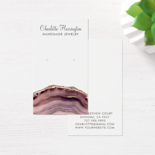 Pink Agate Script Earring Juwelier Display Card (Schreibtisch)