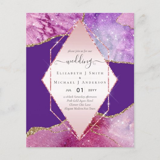 Pink AGATESparkles Wedding Invitations BUDGET Flyer (Vorne)