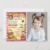 Pink Ahoy Treasure Karte Girls Pirate Foto Geburts (Vorderseite)