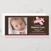 Pink Airplane Baby Girl Birth Annoucement Ankündigung (Vorne/Hinten)