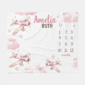 PINK AIRPLANE MILESTONE Blanket, Personalisiertes  Fleecedecke (Vorderseite (Horizontal))