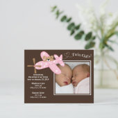 Pink Airplane Twin Girls Geburtsankündigung Ankündigung (Stehend Vorderseite)