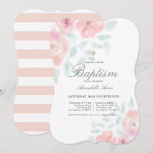 Pink Airy Rose Bloral Girl Taufe Einladung