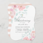 Pink Airy Rose Floral Girl Christening Einladung (Vorne/Hinten)