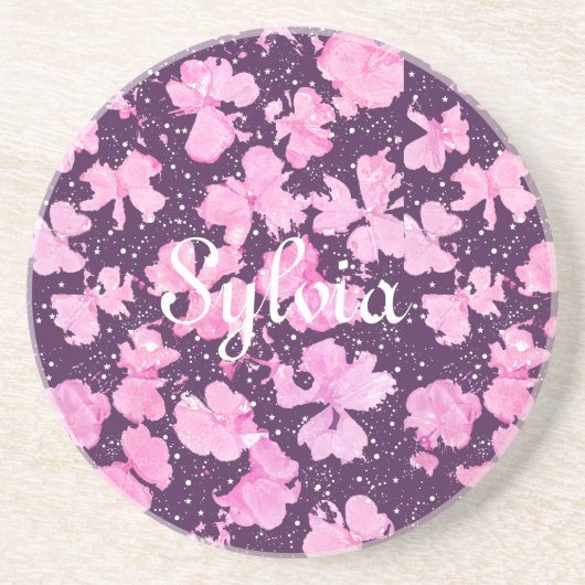 Pink Akrylic Paint Blume Petals Getränkeuntersetzer (Vorne)