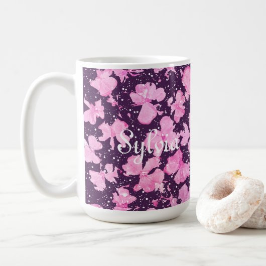 Pink Akrylic Paint Blume Petals Kaffeetasse (Mit Donut)