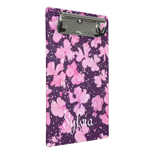 Pink Akrylic Paint Blume Petals Mini Klemmbrett (Schrägansicht)