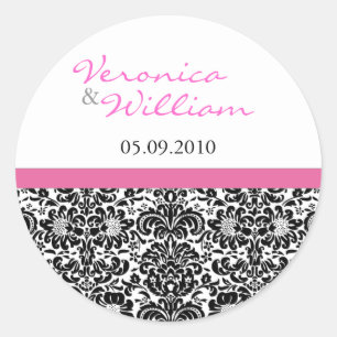 Pink Akzent Damast Save-the-Date-Aufkleber Runder Aufkleber