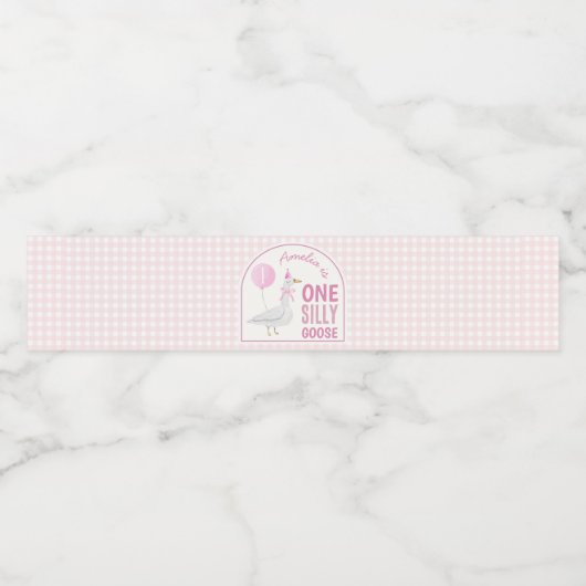 Pink Albern Gänse Balloon Geburtstag Wasserflaschenetikett (Einzelnes Label)