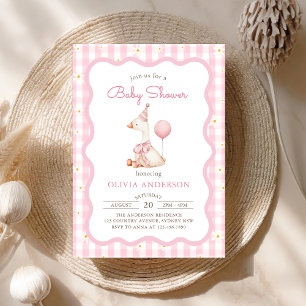 Pink Albern Gänse Daisy Gingham Baby Dusche Einladung