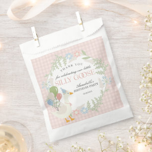 Pink Albern Gänse Floral Gingham Geburtstagsfavori Geschenktütchen
