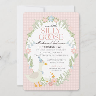 Pink Albern Gänse Floral Gingham Geburtstagsparty Einladung