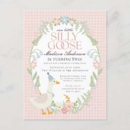 Pink Albern Gänse Floral Gingham Geburtstagsparty Postkarte