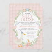 Pink Albern Gänse Gingham Baby Dusche Einladung (Vorne/Hinten)