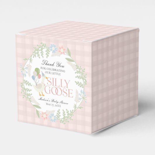 Pink Albern Gänse Gingham Baby Dusche Geschenkschachtel (Vorderseite)