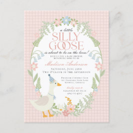 Pink Albern Gänse Gingham Baby Dusche Postkarte